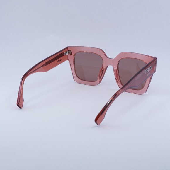 Fendi FE40101I 72S Sunglasses Transparent Coral Square Frame, Bordeaux Lenses - Picture 10 of 11